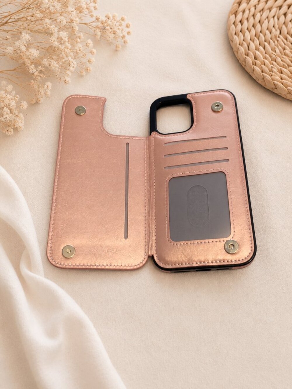 Rose Gold Wallet Phone Case for iPhone 12 Pro Max | Card Holder Folio Case